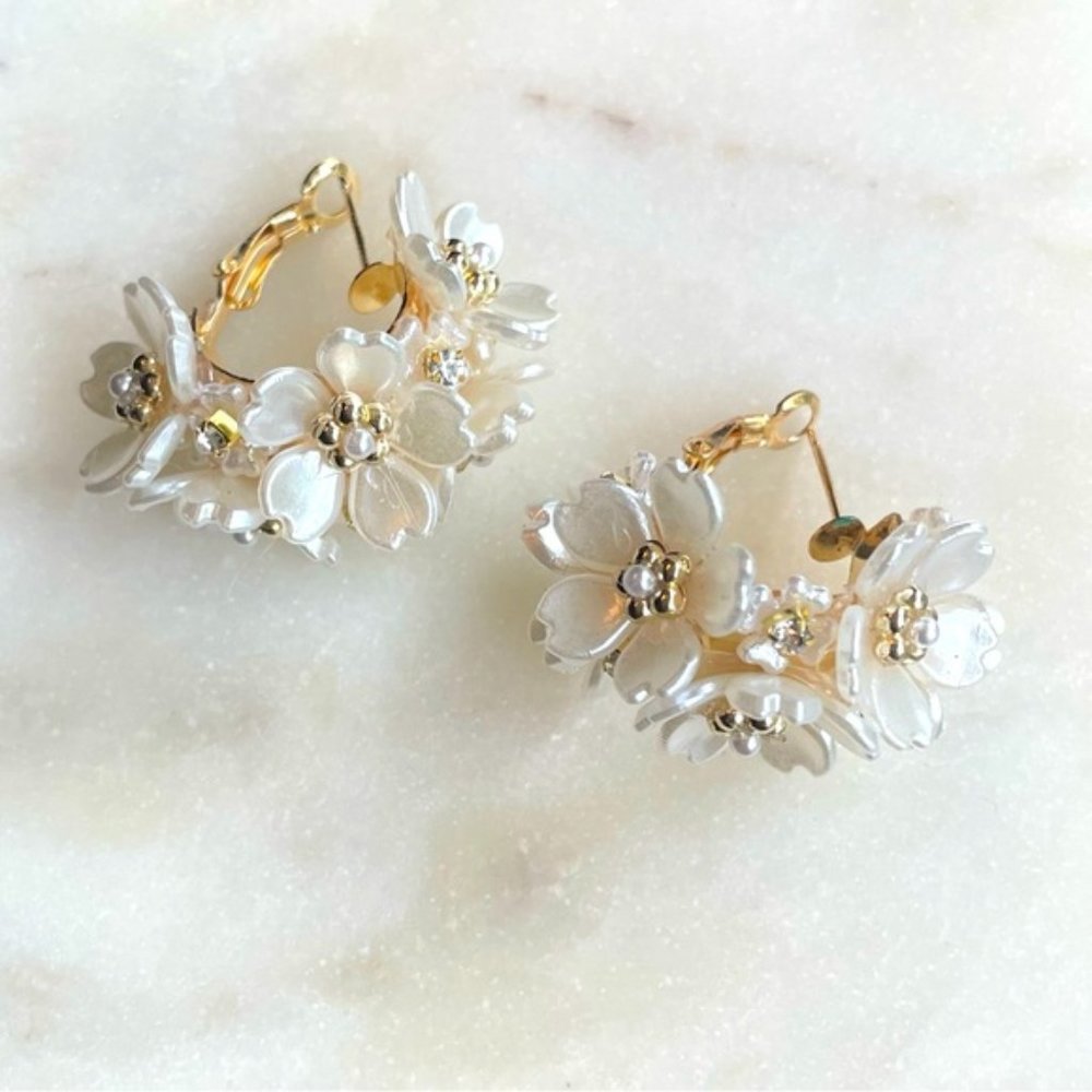 Anthropologie White Gardenia Earrings
